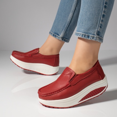 Pantofi casual dama, Pantofi casual rosii dama cu talpa groasa din Piele naturala MOD03867, modlet.ro