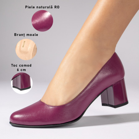 Pantofi cu toc dama eleganti mov din Piele naturala MOD06591