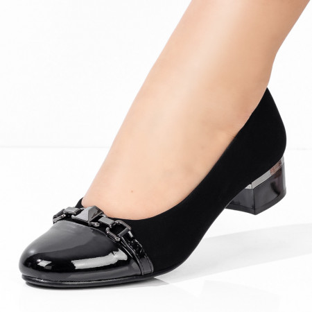 Pantofi cu toc mic dama, Pantofi cu toc dama negri suede ZEF08348 - zeforia.ro