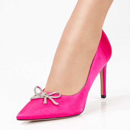 Pantofi Stiletto, Pantofi cu toc dama roz cu accesoriu si toc inalt ZEF07902 - zeforia.ro