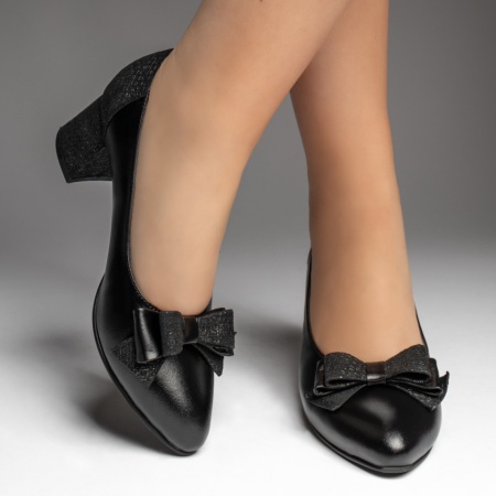 Pantofi cu toc dama si imprimeu negri din Piele naturala ZEF13474, 3, zeforia.ro