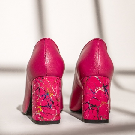 Pantofi cu toc dama si print roz din Piele naturala MOD12047, 4, modlet.ro
