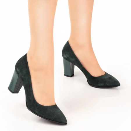 Pantofi cu toc dama verde suede din Piele naturala ZEF07630, 4, zeforia.ro