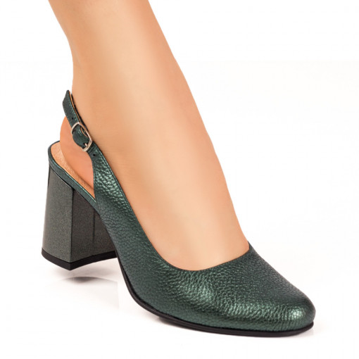 Pantofi dama, Pantofi cu toc dama verzi din Piele naturala ZEF07637 - zeforia.ro