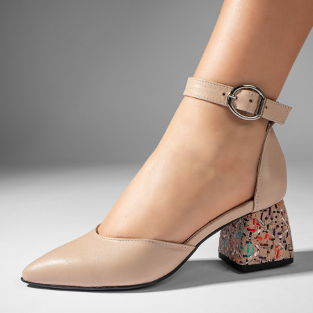 Pantofi dama, Pantofi cu toc gros dama bej din Piele naturala MOD11066, modlet.ro