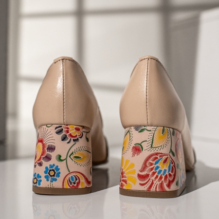 Pantofi cu toc gros dama bej din Piele naturala MOD12050, 4, modlet.ro