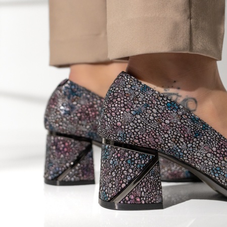 Pantofi cu toc gros dama si imprimeu multicolori MOD14194, 3, modlet.ro