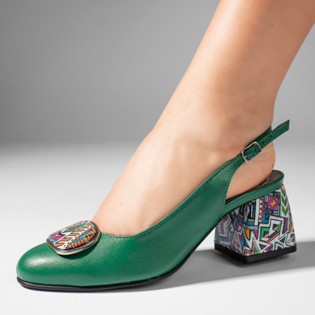 Pantofi dama, Pantofi cu toc gros dama verzi din Piele naturala MOD11065, modlet.ro