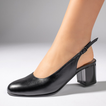 Pantofi dama, Pantofi cu toc gros si bareta negri din Piele naturala MOD11063, modlet.ro