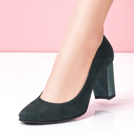 Pantofi cu toc, Pantofi cu toc verde suede din Piele naturala ZEF07647, zeforia.ro