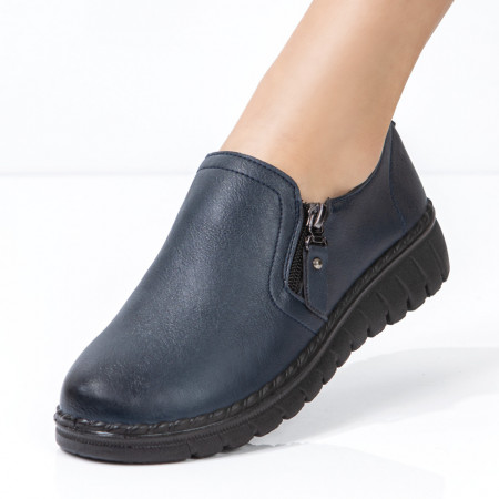 Pantofi dama albastri casual cu fermoar si insertii de material elastic MDL01597