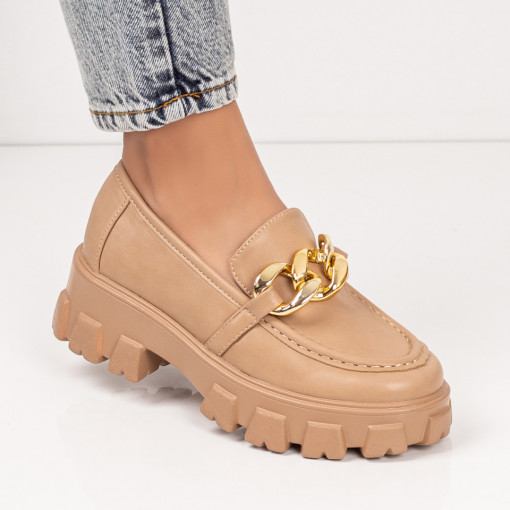 Pantofi dama bej casual cu talpa groasa MDL01915