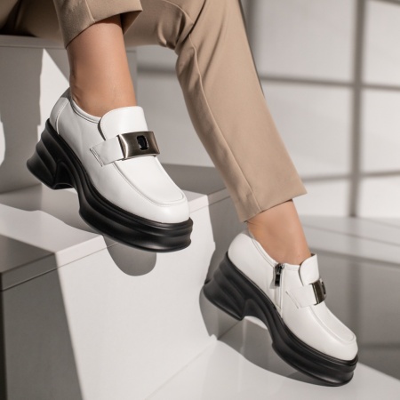 Pantofi dama casual albi cu platforma MOD11831, 4, modlet.ro