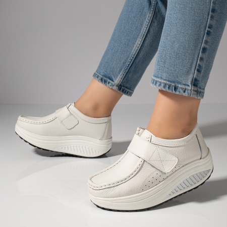 Pantofi dama, Pantofi dama casual cu platforma din Piele naturala albi MOD03866, modlet.ro