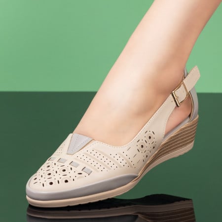 Pantofi dama, Pantofi dama casual cu platforma si perforatii bej cu gri ZEF08316 - zeforia.ro