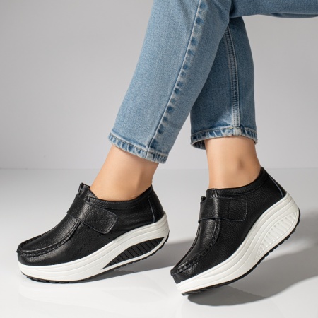 Pantofi dama casual negri cu platforma din Piele naturala MOD03866, 3, modlet.ro