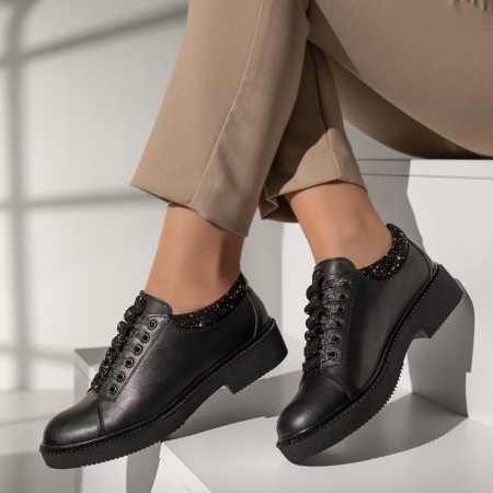 Pantofi dama casual negri cu sclipici din Piele naturala OANA13, 2, modlet.ro