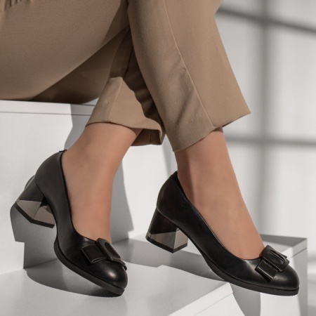 Pantofi dama cu accesoriu decorativ negri MOD13214, 3, modlet.ro