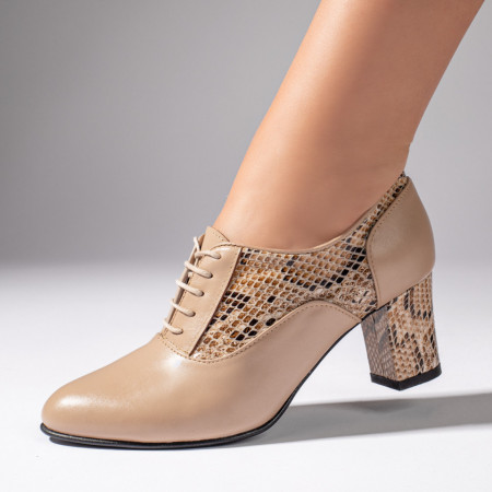 Pantofi dama, Pantofi dama cu siret si toc bej din Piele naturala MOD11009, modlet.ro