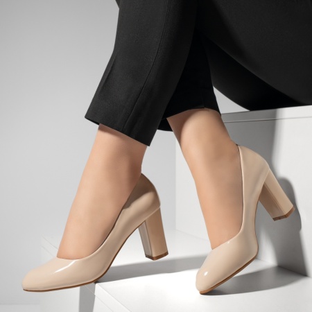 Pantofi dama cu toc bej luciosi MOD02836, 2, modlet.ro