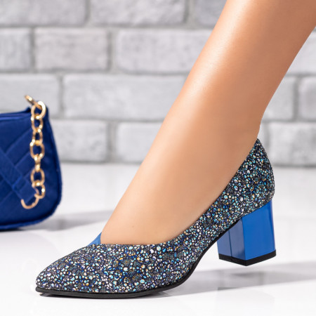 Pantofi cu toc, Pantofi dama cu toc gros albastri suede din Piele naturala ZEF033890 - zeforia.ro