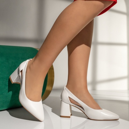 Pantofi dama cu toc gros albi MOD13703, 4, modlet.ro