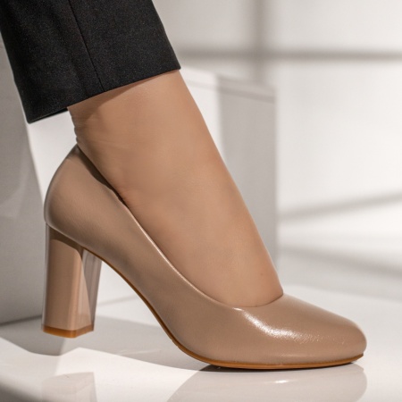 Pantofi dama cu toc gros bej MOD12111, 4, modlet.ro