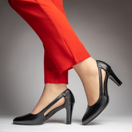Pantofi dama, Pantofi dama cu toc gros negri din Piele naturala MOD13129, modlet.ro
