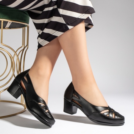Pantofi dama cu toc gros negri MOD13437, 3, modlet.ro