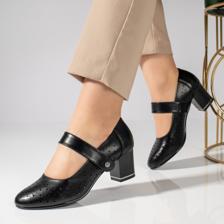 Pantofi dama cu toc gros si inchidere cu scai negri MOD11467, 4, modlet.ro