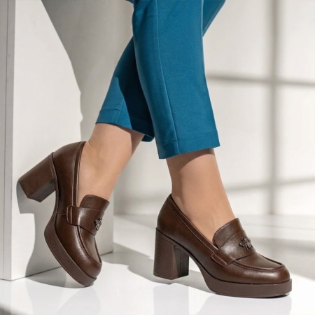 Pantofi dama cu toc gros si platforma maro ANA86, 3, modlet.ro