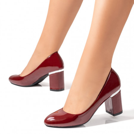 Pantofi dama cu toc gros visinii luciosi MOD09698, 3, modlet.ro