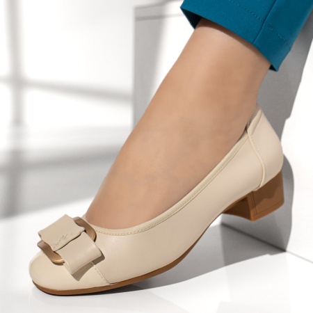 Pantofi dama, Pantofi dama cu toc mic bej deschis din Piele naturala MOD13119, modlet.ro