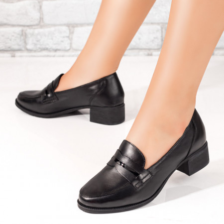 Pantofi cu toc mic dama, Pantofi dama cu toc mic negri din Piele naturala ZEF08306 - zeforia.ro