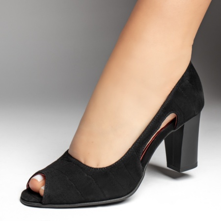 Pantofi dama cu toc negru suede din Piele naturala ZEF13479