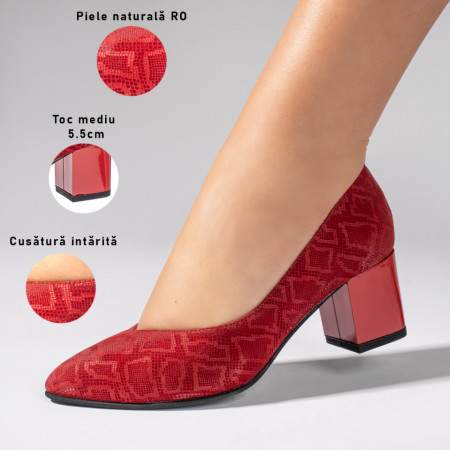 Pantofi cu toc, Pantofi dama cu toc rosii cu imprimeu din Piele naturala ZEF033890 - zeforia.ro