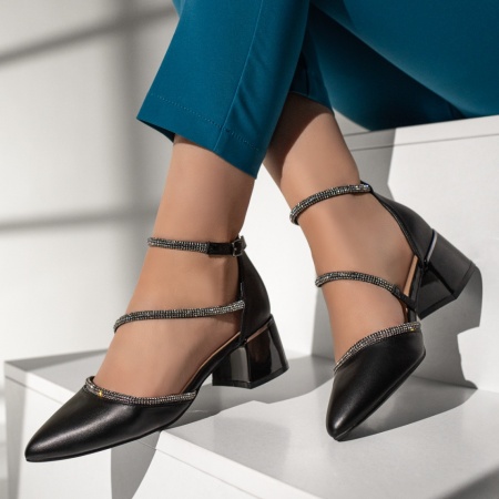 Pantofi dama, Pantofi dama cu toc si bareta negri MOD13082, modlet.ro