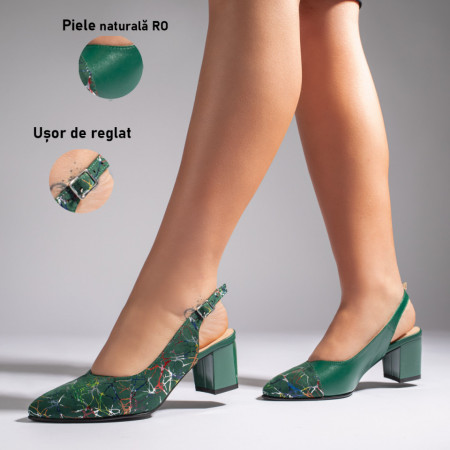 Pantofi dama cu toc si bareta verde suede din Piele naturala ZEF07639, 3, zeforia.ro