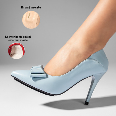schimbat preturi, Pantofi dama cu toc subtire albastri cu fundita MOD10961, modlet.ro