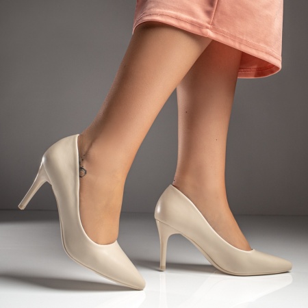Pantofi dama cu toc subtire bej MOD12122, 2, modlet.ro