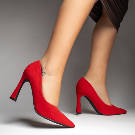 Pantofi dama, Pantofi dama cu toc subtire rosu suede MOD13041, modlet.ro