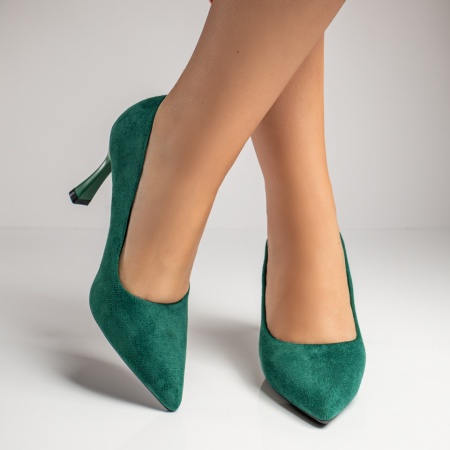 Pantofi dama cu toc subtire verde suede ZEF12120, 2, zeforia.ro