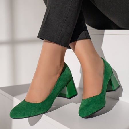 Pantofi dama cu toc verde suede ZEF12110, 2, zeforia.ro