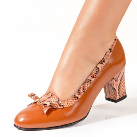Pantofi dama, Pantofi dama maro cu imprimeu din Piele naturala ZEF10228 - zeforia.ro