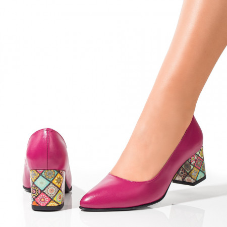 Pantofi cu toc, Pantofi dama roz cu toc gros din Piele naturala ZEF09737 - zeforia.ro