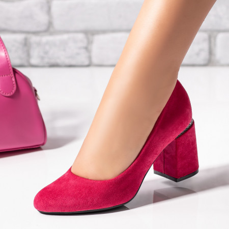 Pantofi cu toc, Pantofi dama roz suede cu toc gros ZEF06436 - zeforia.ro