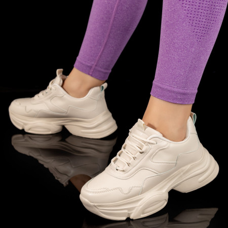 Adidasi dama, Pantofi dama sport cu talpa groasa bej MOD10027, modlet.ro
