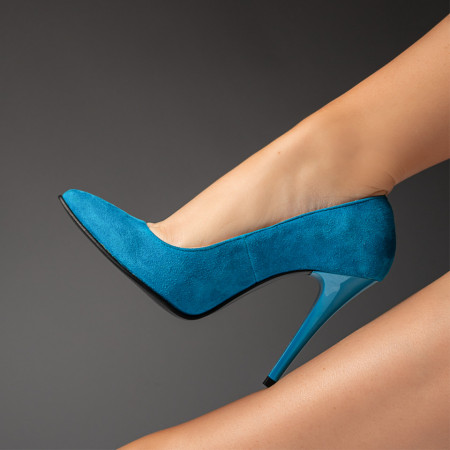 Pantofi Stiletto, Pantofi dama Stiletto albastri suede din Piele naturala ZEF07628 - zeforia.ro