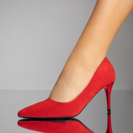 Pantofi Stiletto, Pantofi dama Stiletto rosii suede ZEF09972 - zeforia.ro
