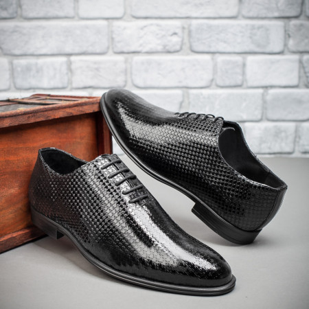 Plateste Jumatate!, Pantofi eleganti barbati din Piele naturala negri cu imprimeu MOD08777, modlet.ro